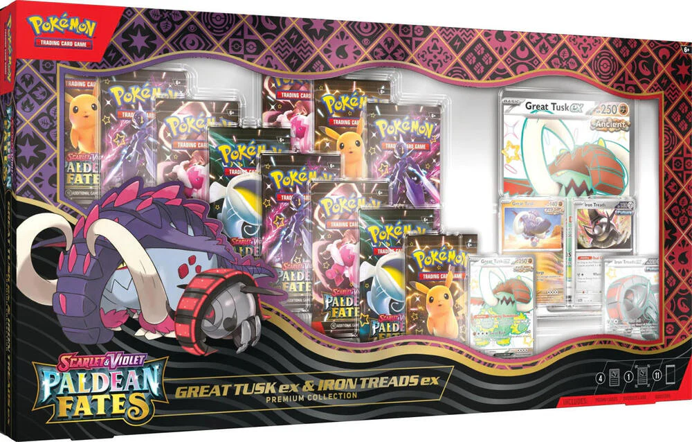Paldean Fates Great Tusk ex and Iron Treads ex Premium Collection